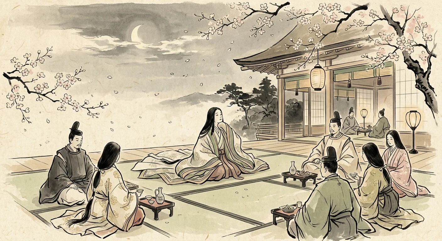 春の夜の 夢ばかりなる 手枕に（周防内侍）の情景
